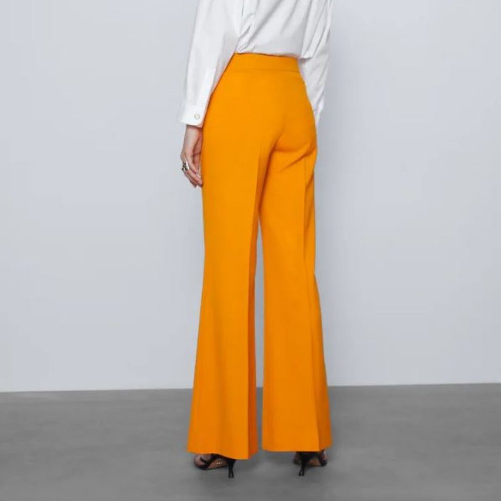 ZARA MID-RISE ORANGE WIDE LEG PANTS - Picture 4 of 5